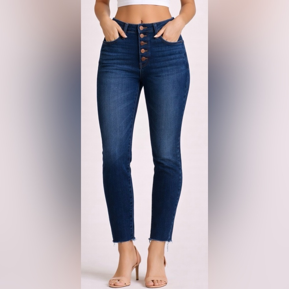 -Madewell Button Fly 10" High-Rise Skinny Crop Raw Hem Blue Mother Jean Women 27